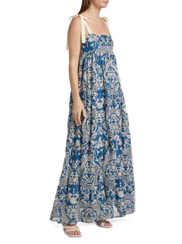 #3: فستان ماكسي مطرز بشرائط فيربينا - متعدد الألوان