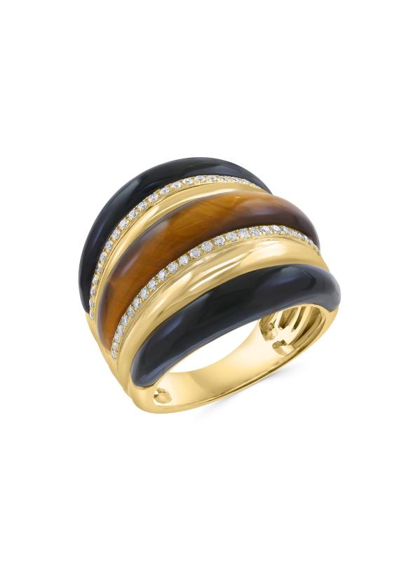 خاتم من الذهب الأصفر عيار 14 قيراط ومتعدد الأحجار الكريمة