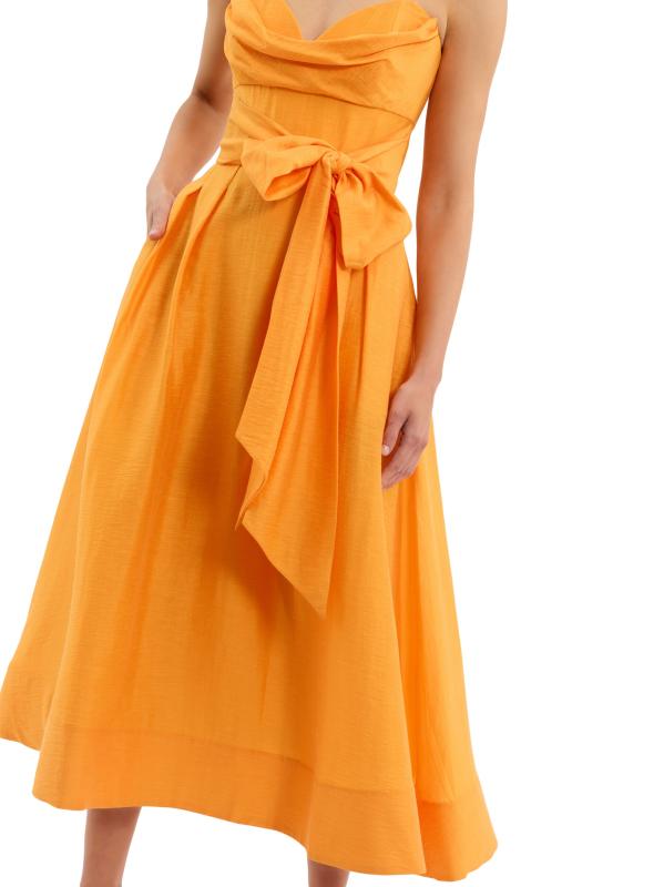 【REBECCA VALLANCE】CERA STRAPLESS MIDI DRESS フロントタイ Cera Strapless Midi Dress Marigold – Rebecca Vallance