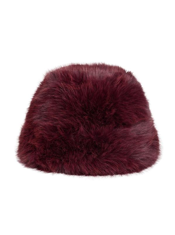#2: قبعة دلو كبيرة الحجم من الفرو الصناعي - عنابي اللون