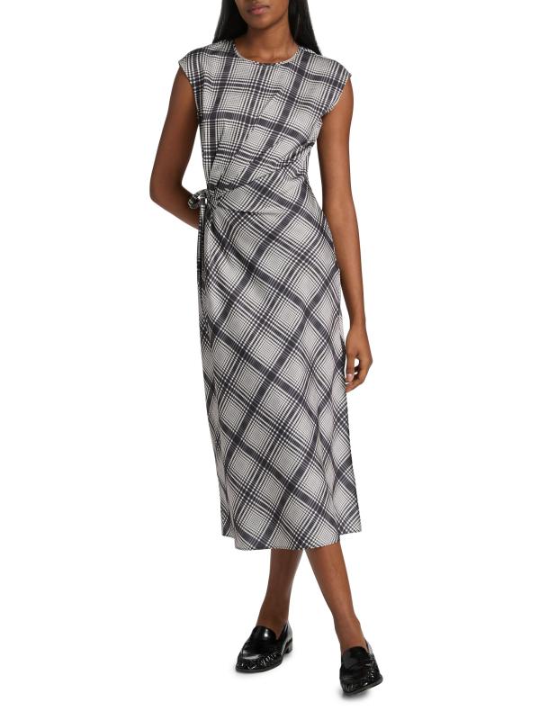 #7: فستان أديليتا تشيك كريب ساتان متوسط الطول - القرش الأسود إكرو