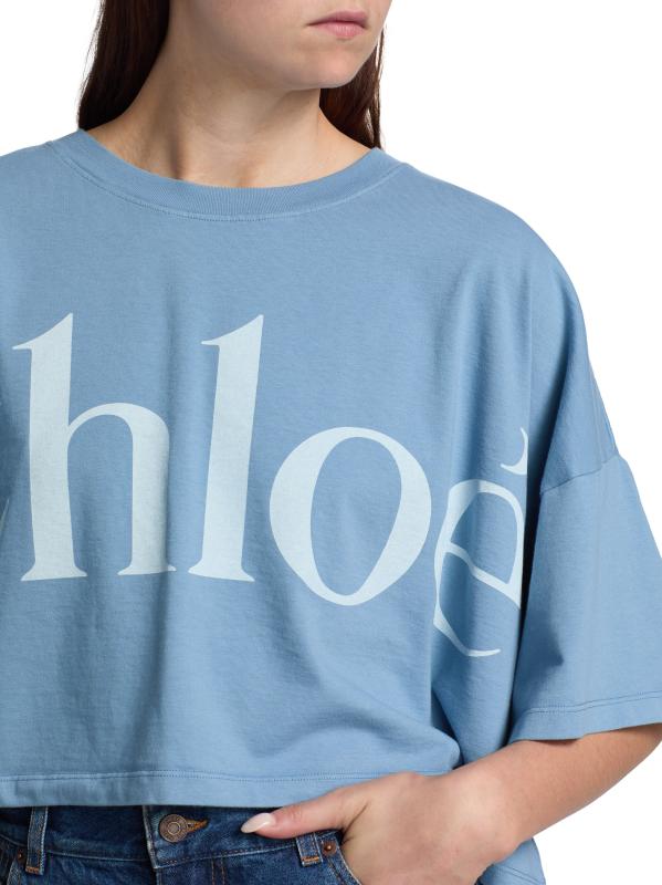 Chloe クロップド ボクシーロゴTシャツ 大人気 数量限定 Chloé コットンジャージー製クロップドボクシーロゴTシャツ