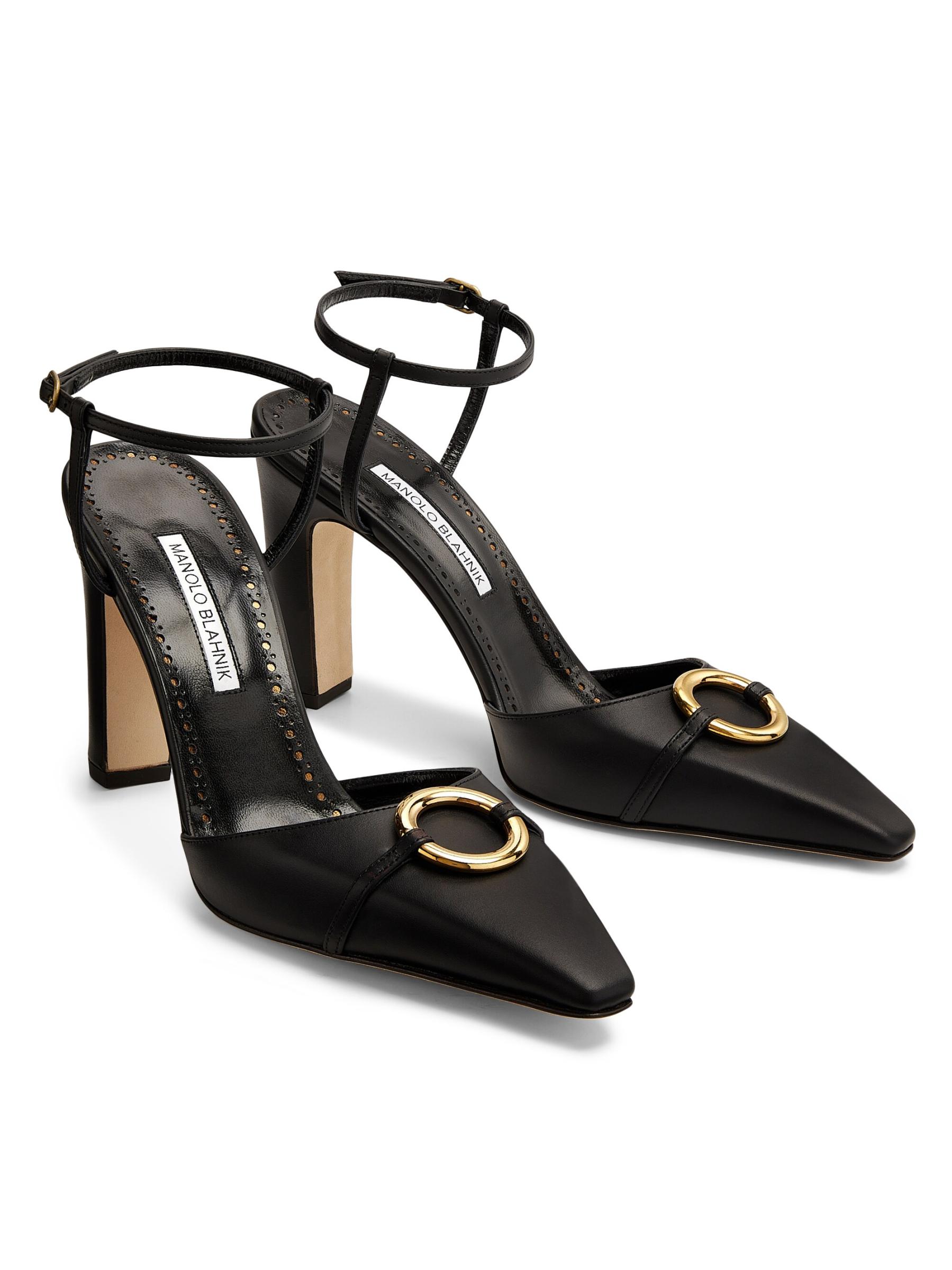 MANOLO BLAHNIK ブラックレザーパンプス 34