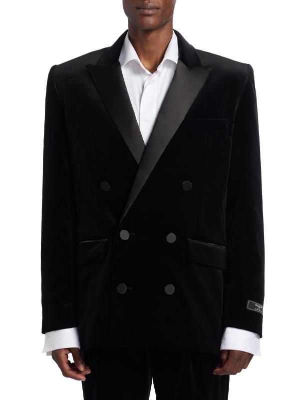 #2: بليزر مزدوج الصدر من المخمل والساتان - أسود