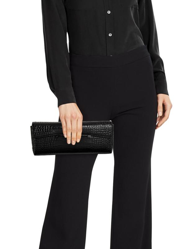 #2: حقيبة تي-كلاتش ناعمة بنقشة جلد التمساح - أسود
