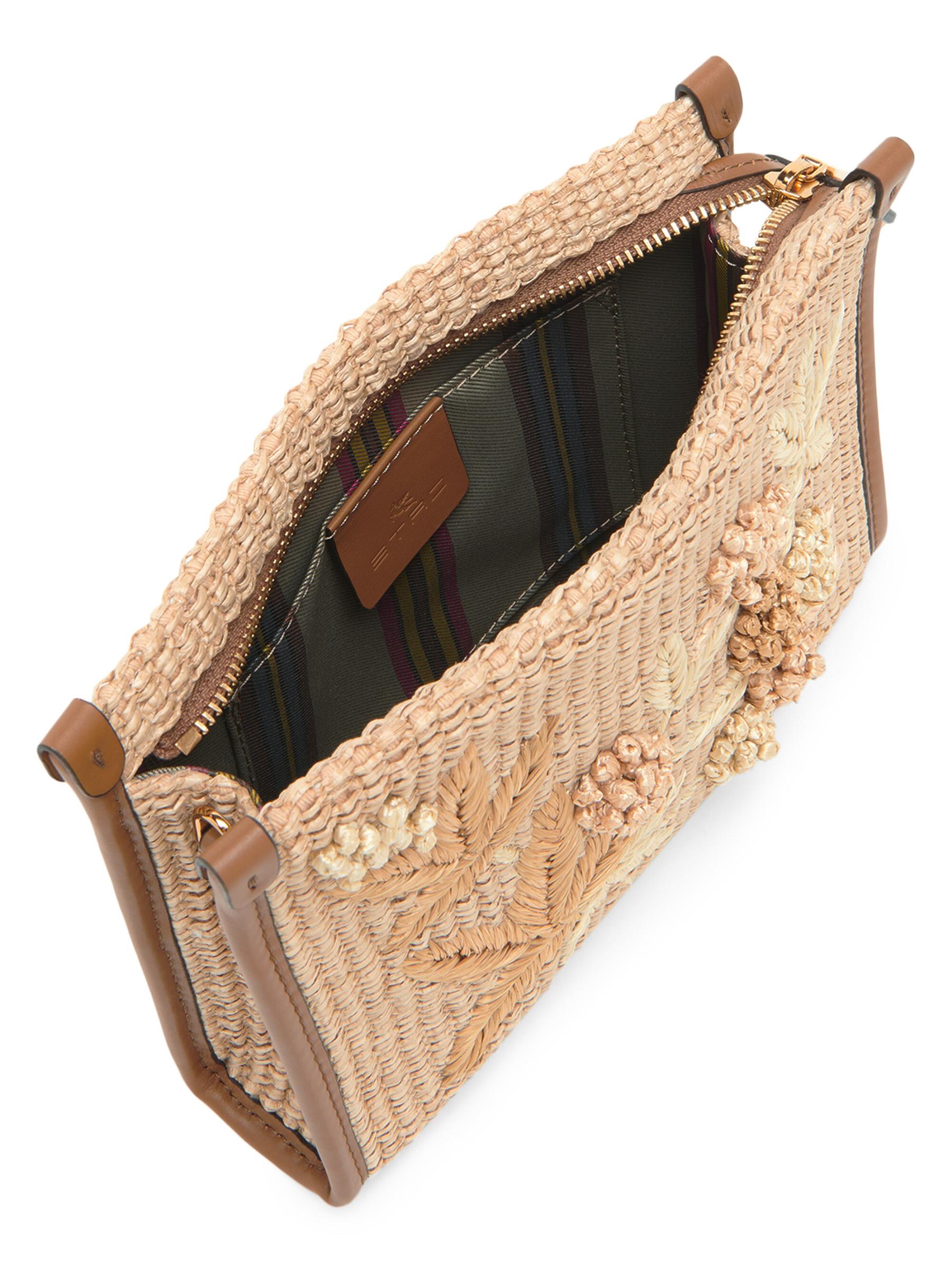 Shop ETRO - Embroidered Raffia Shoulder Bag | Saks Fifth
