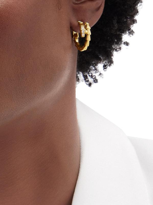 #3: أقراط «سيربنتي فايبر» من الذهب الأصفر عيار 18 قيراط والألماس عيار 0.18 TCW - أصفر + ذهبي