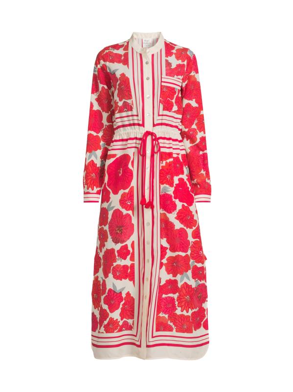 فستان برباط مزين بنقش الخشخاش المبعثر