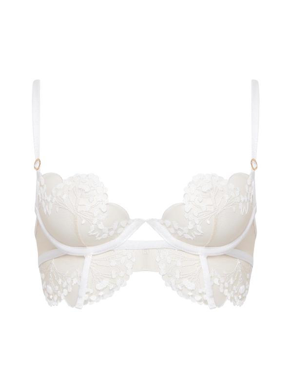 Floral-Embroidered Tulle Longline Bra