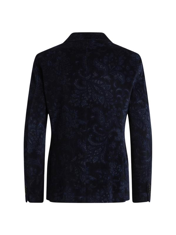 #2: جاكيت بيزلي مخملي وحيد الصدر - أزرق داكن