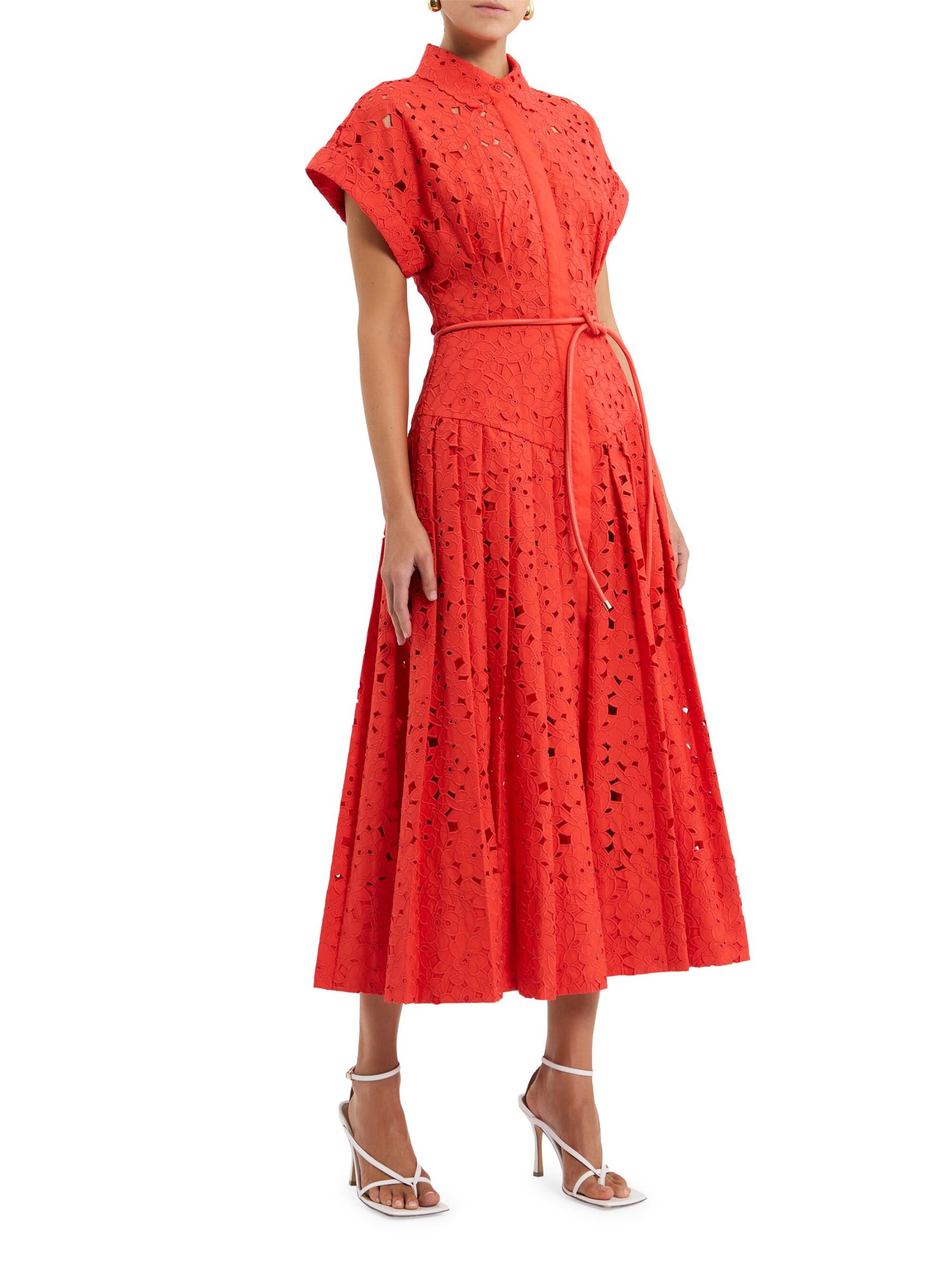 【REBECCA VALLANCEC】Blaire cotton guipure lace midi dress Shop Rebecca Vallance - Blaire Guipure Lace Midi-Shirtdress