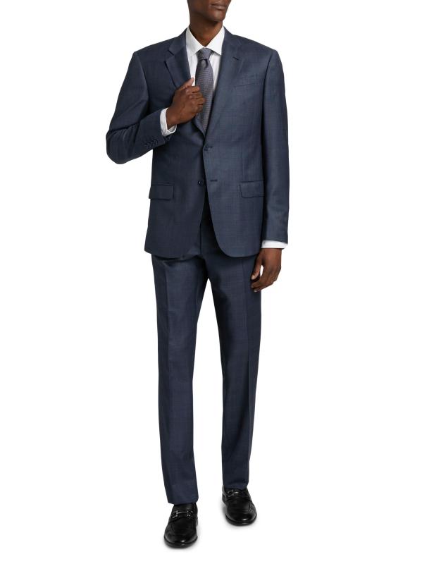 #7: بدلة أحادية الصدر من الصوف المنقوش - اللون الرمادي