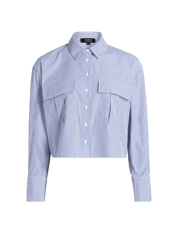 بلوزة نايلون مقلمة قصيرة