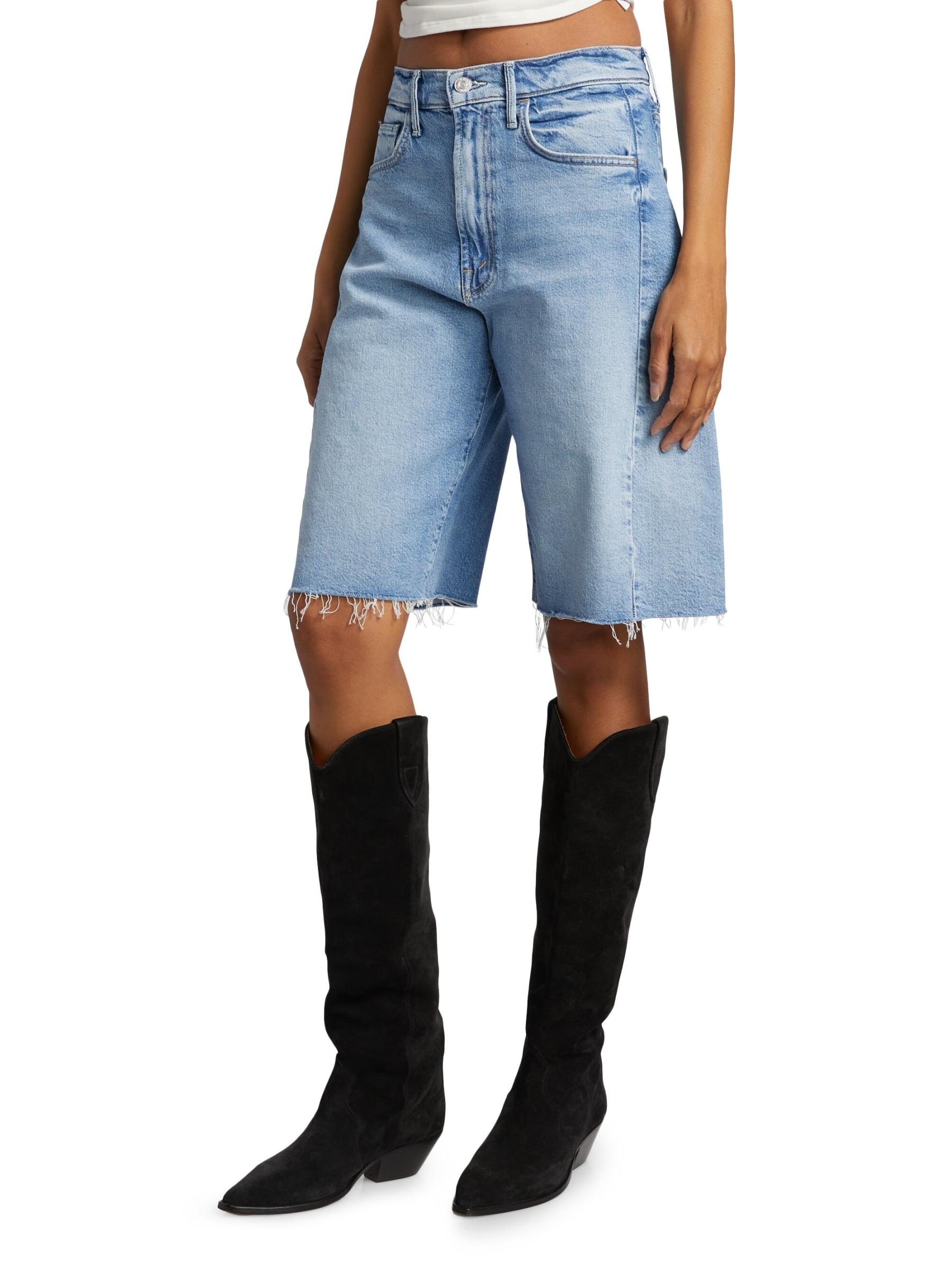 Shop MOTHER - The Half-Pipe Bermuda Frayed Denim Shorts