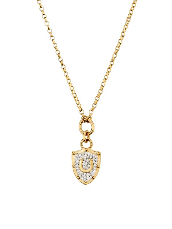 قلادة بروتكشن من الذهب الأصفر عيار 18 قيراطًا و0.19 TCW من الماس على شكل حدوة حصان