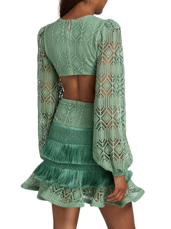 #4: فستان سامبا قصير بأكمام مطرزة - أخضر فاتح