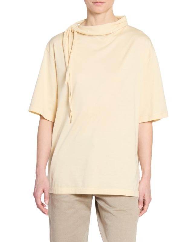 【Lemaire】 Foulard tie-neckコットンジャージTシャツ lemaire-designer-white-Foulard