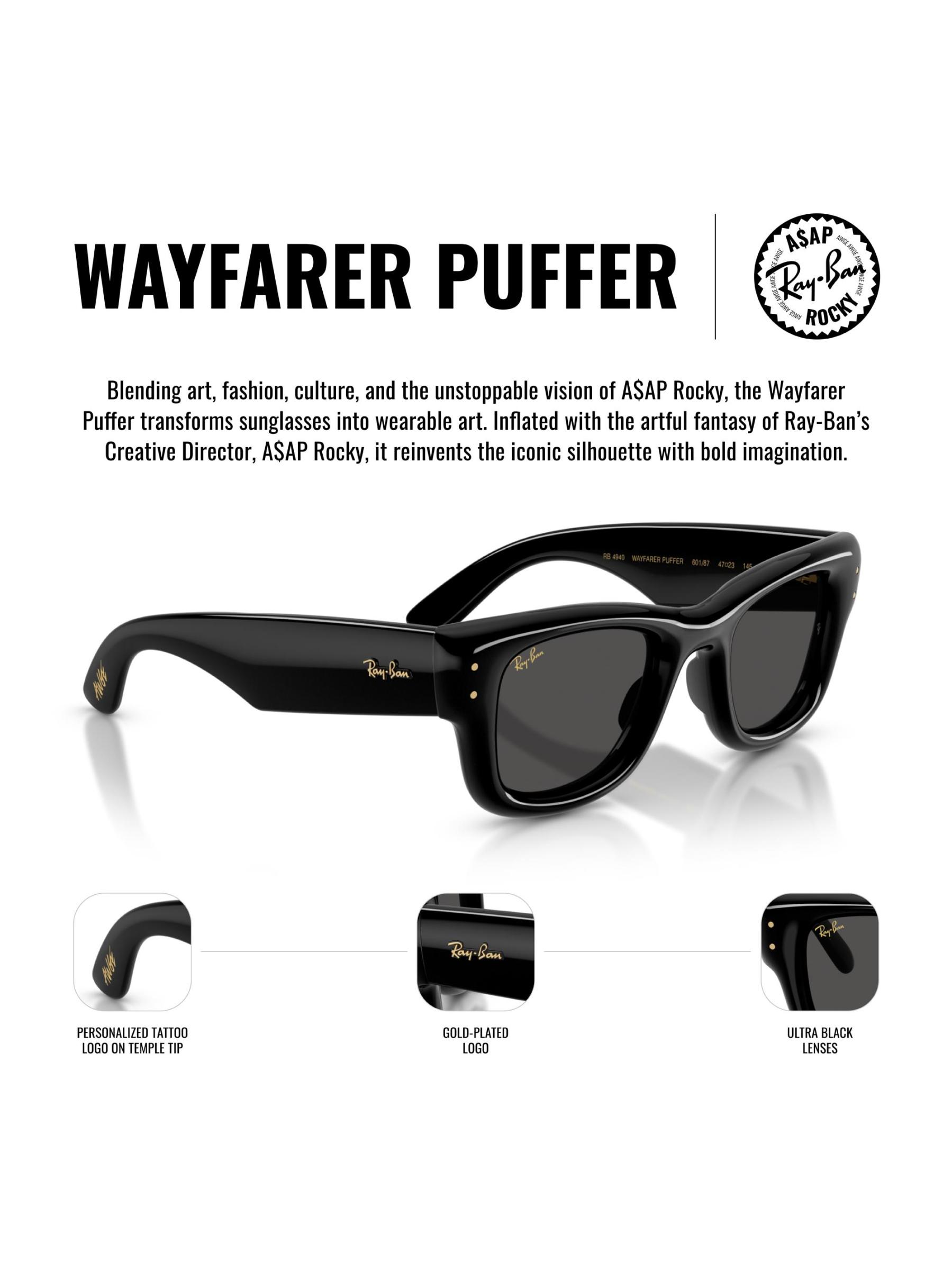 A$AP Rocky x RayBan Wayfarer Puffer ブラック Ray-Ban x A$AP Rocky Wayfarer Puffer Sunglasses Polished