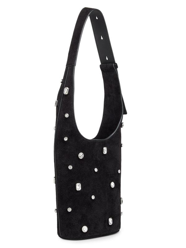 #4: حقيبة كتف صغيرة من الجلد المدبوغ مزينة بالكريستال - أسود