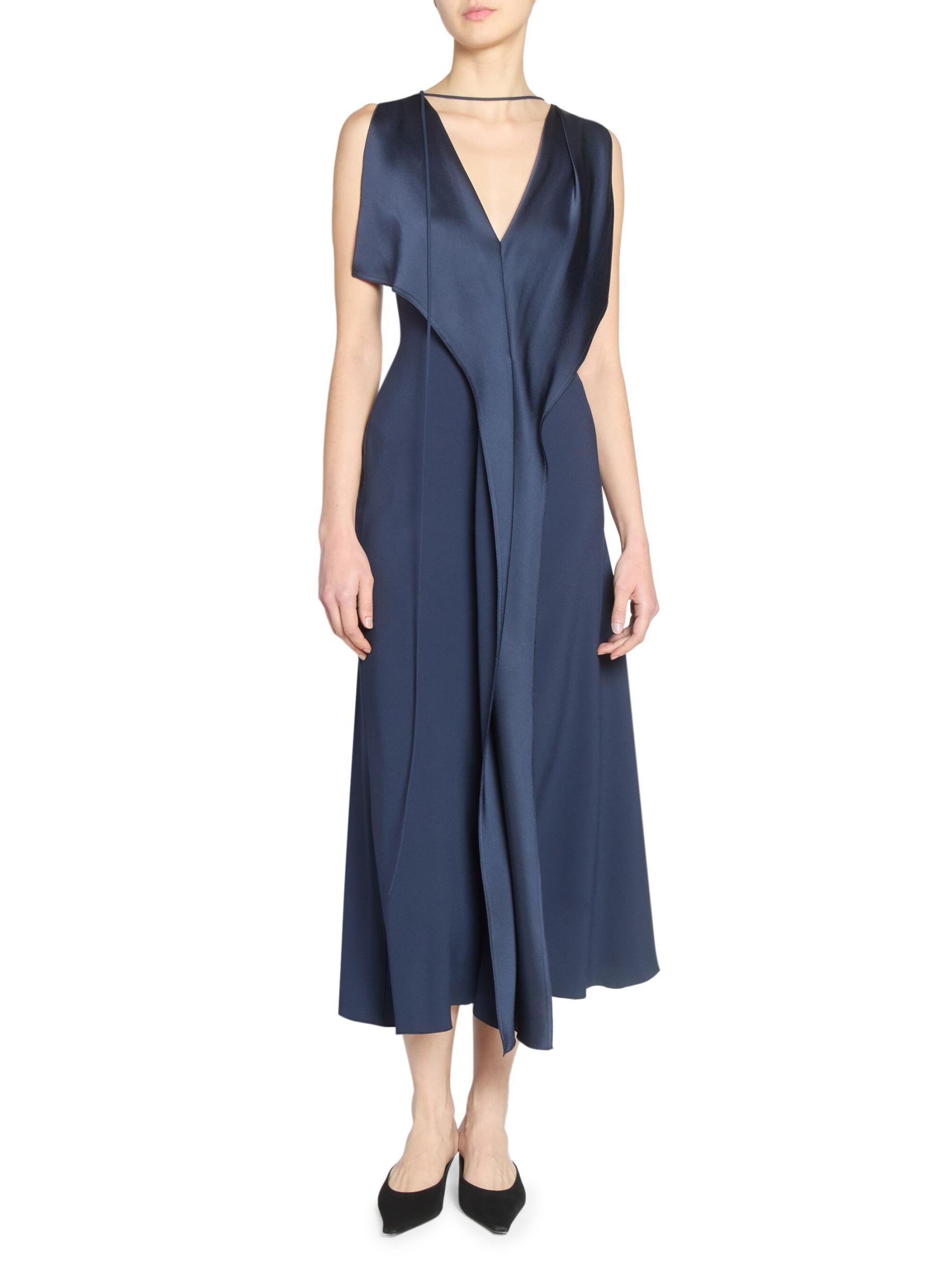 VICTORIA BECKHAM ヴィクトリアベッカム クレープ ミディドレス Victoria Beckham - ドレープサテンノースリーブミディドレス を