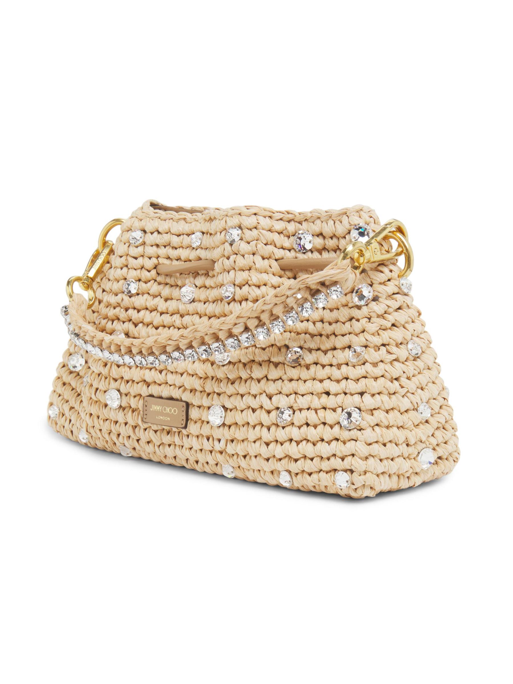 Shop Jimmy Choo - Cinch Small Crystal-Embellished Raffia Shoulder