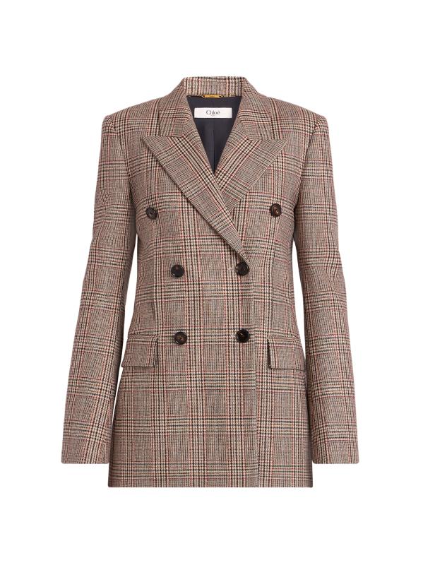 【Chloe】Double-breasted Checked Wool Blazer Double-breasted checked wool blazer in grey - Chloe | Mytheresa