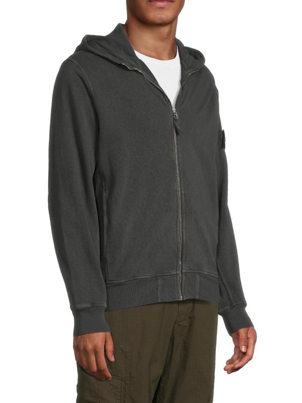 Shop Stone Island Cotton Fleece Full-Zip Hoodie Saks Fifth