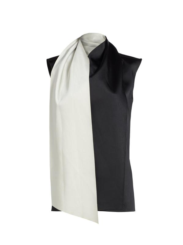 بلوزة ساتان ثنائية اللون برقبة على شكل وشاح