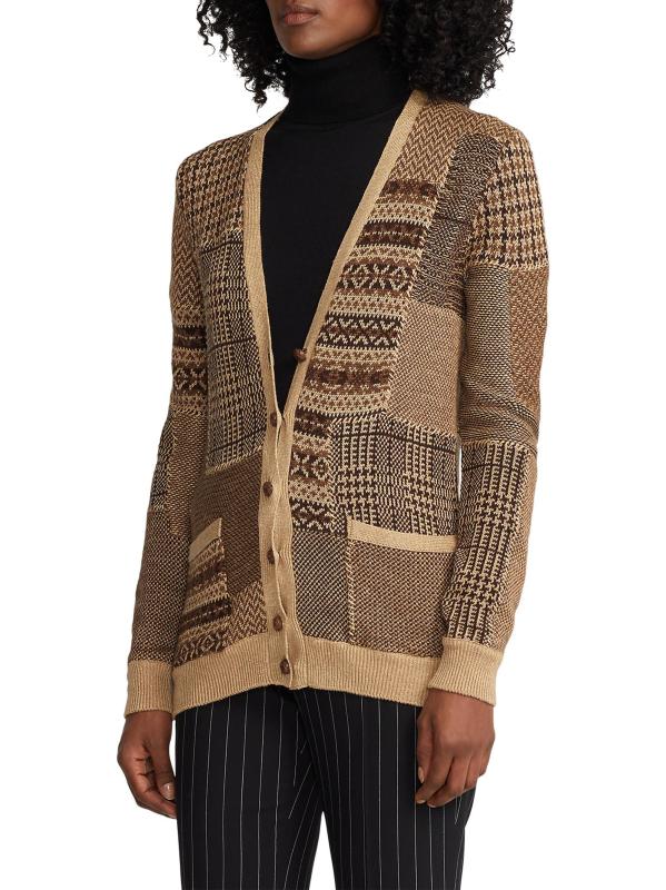 #3: كارديغان من مزيج الكتان المرقع - تان مالتي