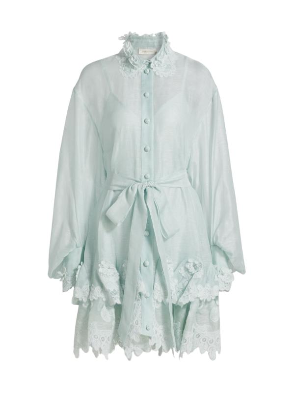 【ZIMMERMANN】Lace Shirt Dress/追跡+関税+全国送料込み Shop Zimmermann - Crush Tiered Lace Shirt Dress | Saks Fifth