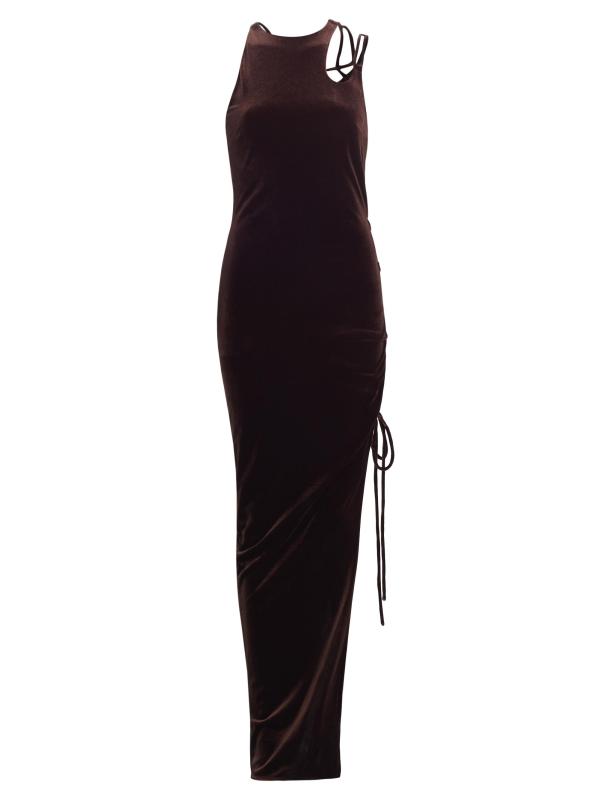 فستان ماكسي مخملي بأربطة