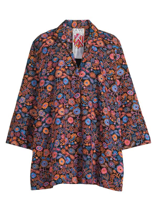 فستان قصير كبير الحجم مطرز بالزهور