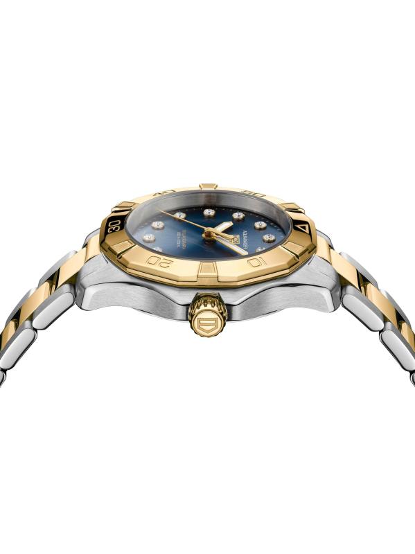 #4: ساعة أكواريسر من الذهب الأصفر عيار 18 قيراط والفولاذ المقاوم للصدأ وبسوار ألماس 0.15 TCW/34 مم - STAINLES SSTEEL