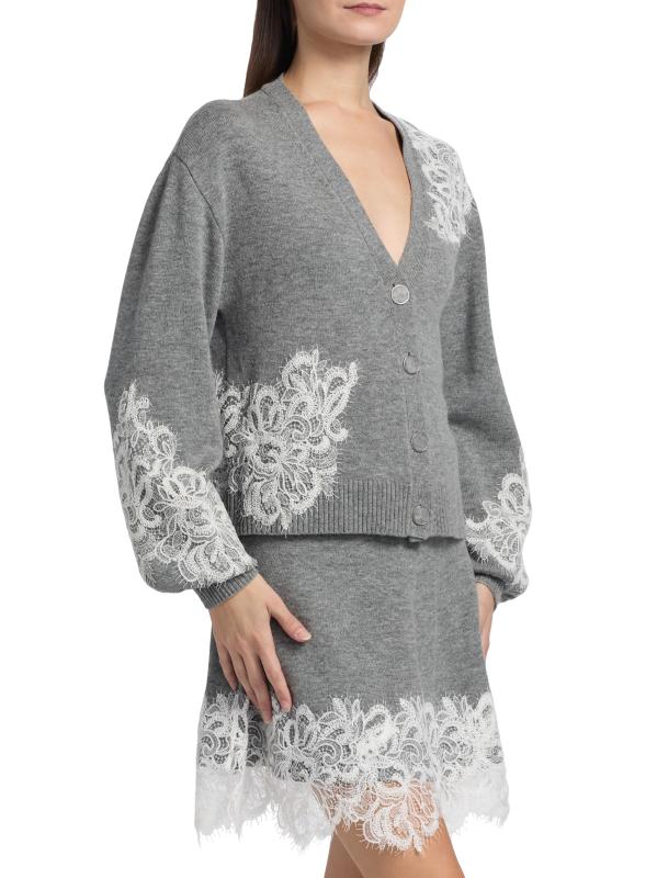 #3: كارديجان من الصوف والكشمير بتفاصيل من الدانتيل بيري - هيذر جراي كومبو