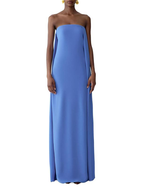 #2: فستان عمودي بدون حمالات بتصميم منسدل من الأمام - بلوبيل