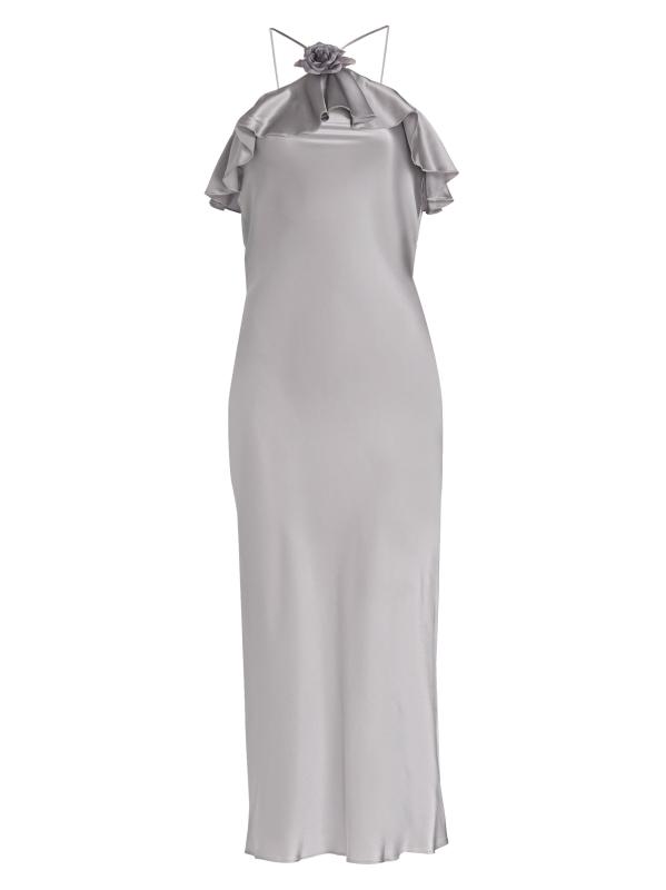 فستان روزيت حريري متوسط الطول برقبة رسن