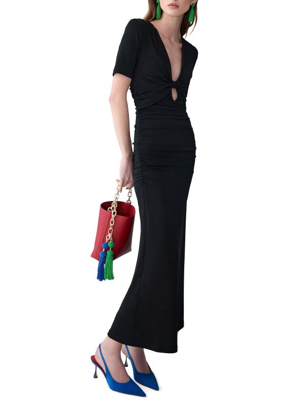 #3: فستان ماكسي بودي كون بفتحات من الجيرسيه المزركش - أسود