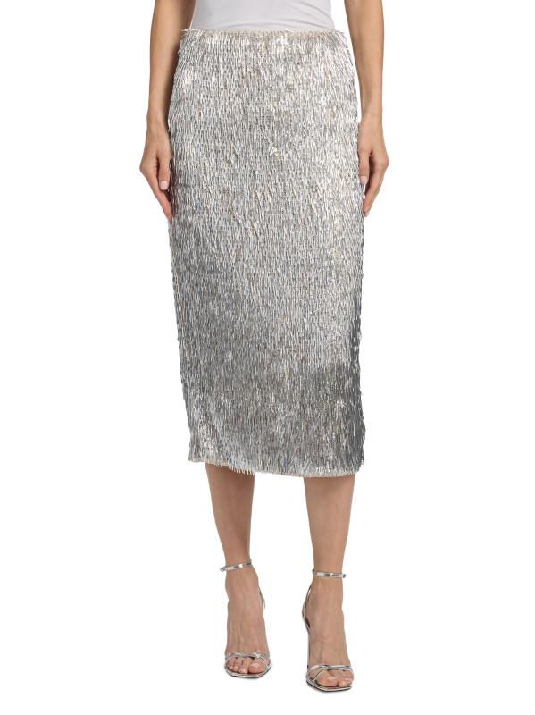 #2: تنورة قلم رصاص مطرزة باللون المعدني من تاو - فضة