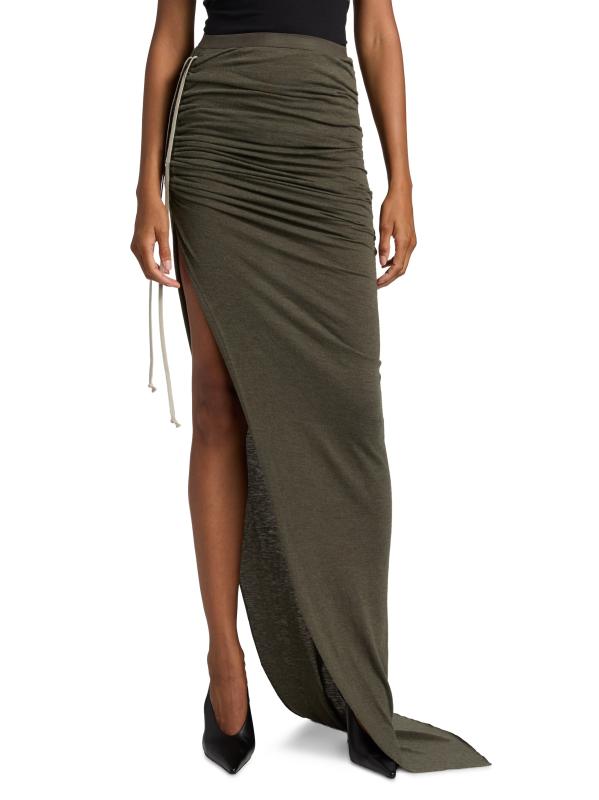 【Rick Owens】DRKSHDW エドフコットンジャージーマキシスカート RICK OWENS Edfu asymmetric ruched cotton-jersey maxi skirt
