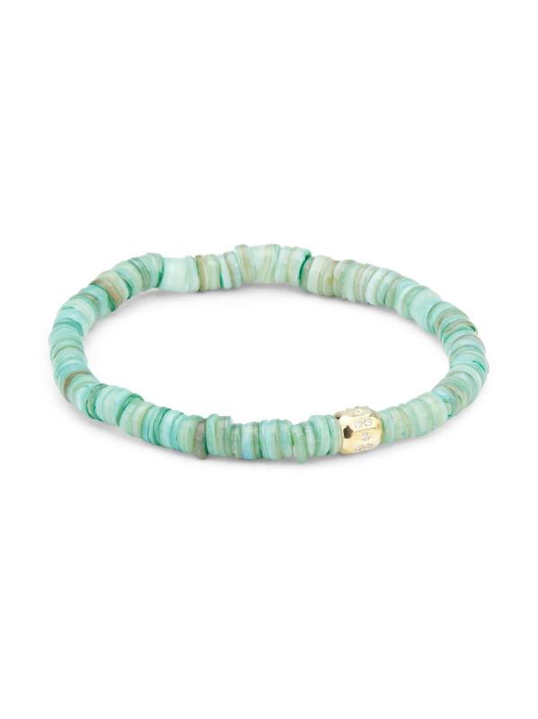 #1: سوار مطاطي من الذهب الأصفر عيار 14 قيراطًا وخرز بويبلو والياقوت - أخضر