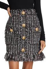 【関税込み】balmain 'Fringed Tweed' skirt BALMAIN Frayed pleated cotton-blend tweed mini skirt | NET-A