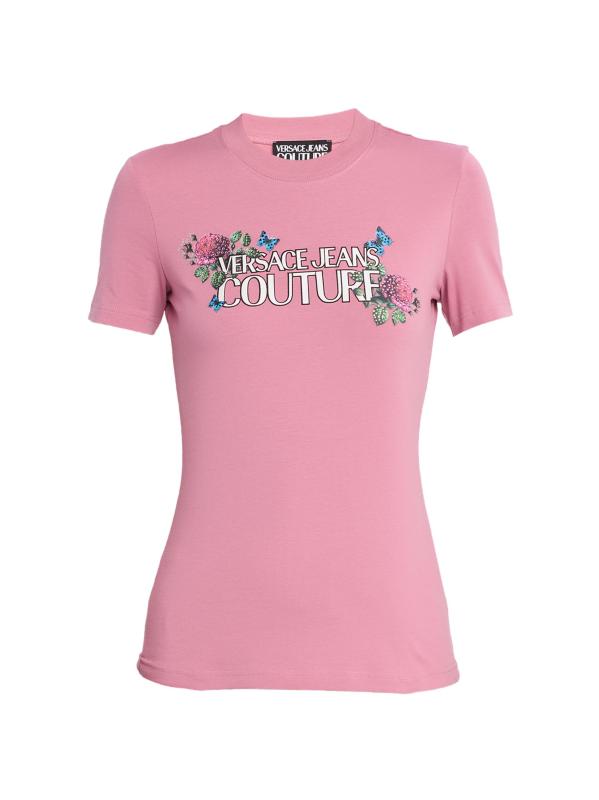 تي شيرت برقبة مستديرة مزين بشعار الأزهار