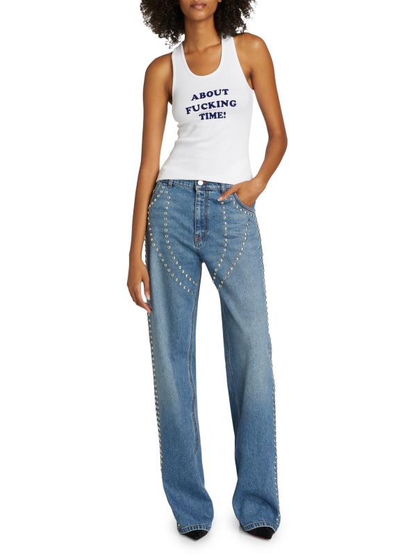 【24SS NEW】Stella McCartney / Chaps High-Rise ジーンズ Stella McCartney Altermat Denim Studded Chaps Baggy in