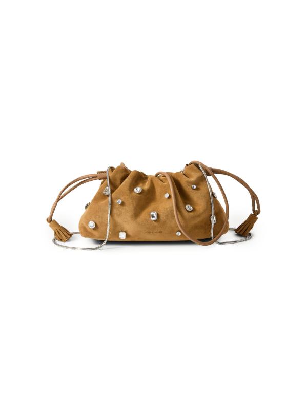 حقيبة كتف صغيرة من الجلد السويدي الكريستالي