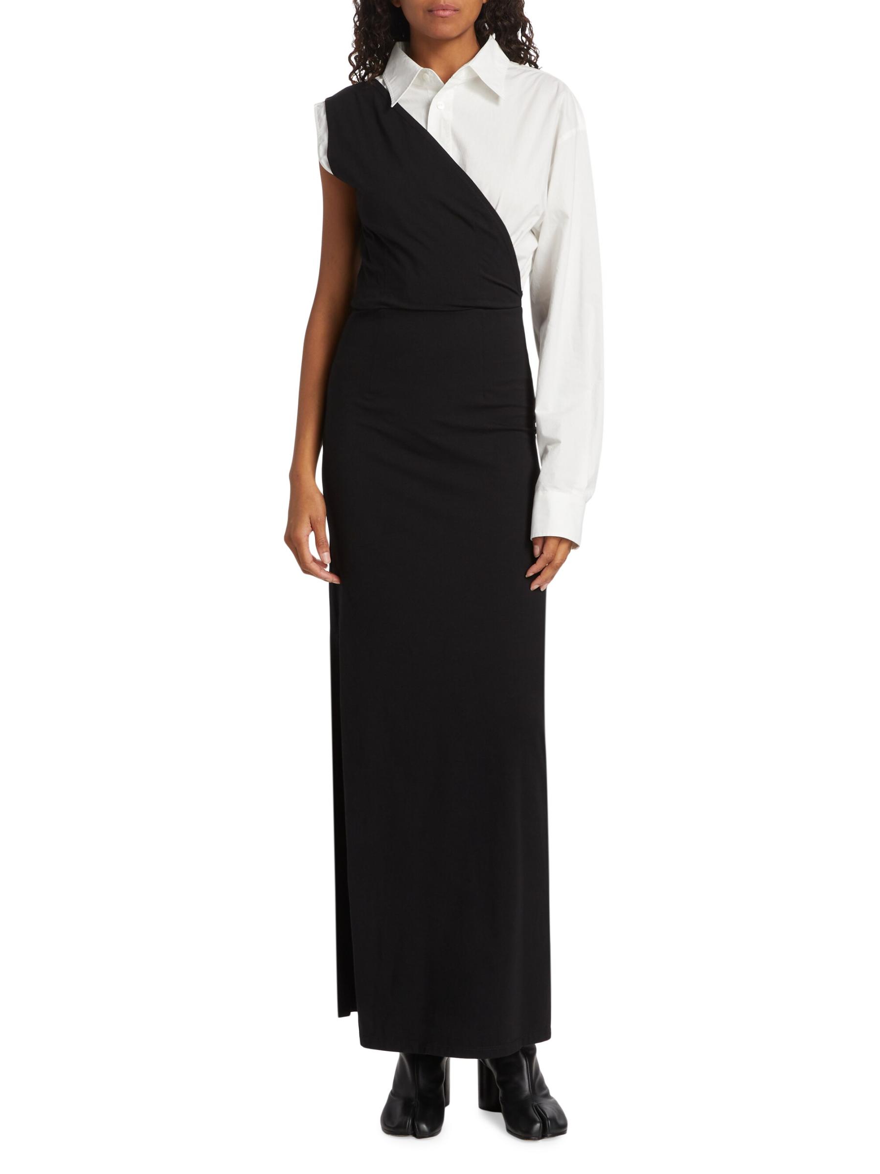 Shop MM6 Maison Margiela - Two-Tone One-Sleeve Maxi Dress
