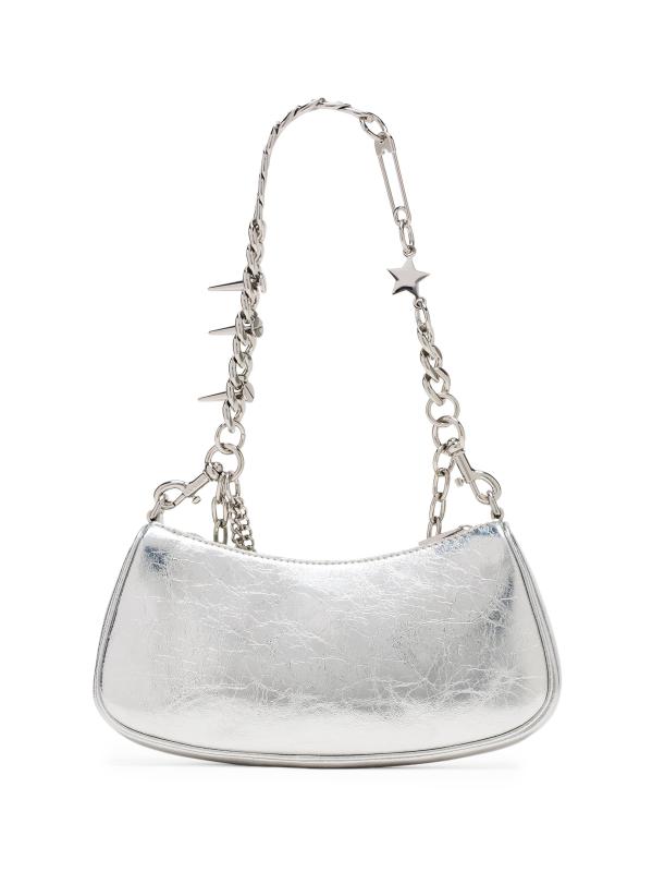 #2: حقيبة الكتف الجلدية ذات اللون المعدني Charm - فضة