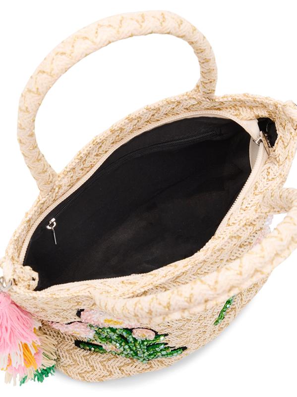 #2: حقيبة رافيا مطرزة بالزهور للبنات - نمط متعدد