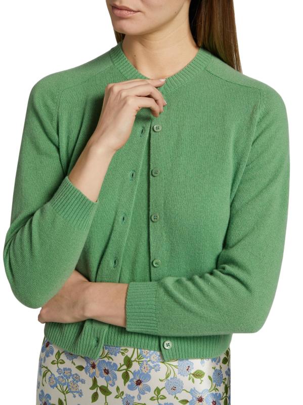 #5: كارديجان كلودين من الكشمير برقبة مستديرة وأزرار أمامية - أخضر كيلي فاتح