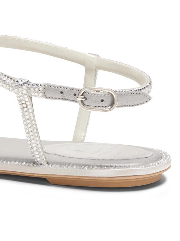 #5: صندل ديانا الحريري المسطح بحزام كريستالي - فضي ساتان رمادي