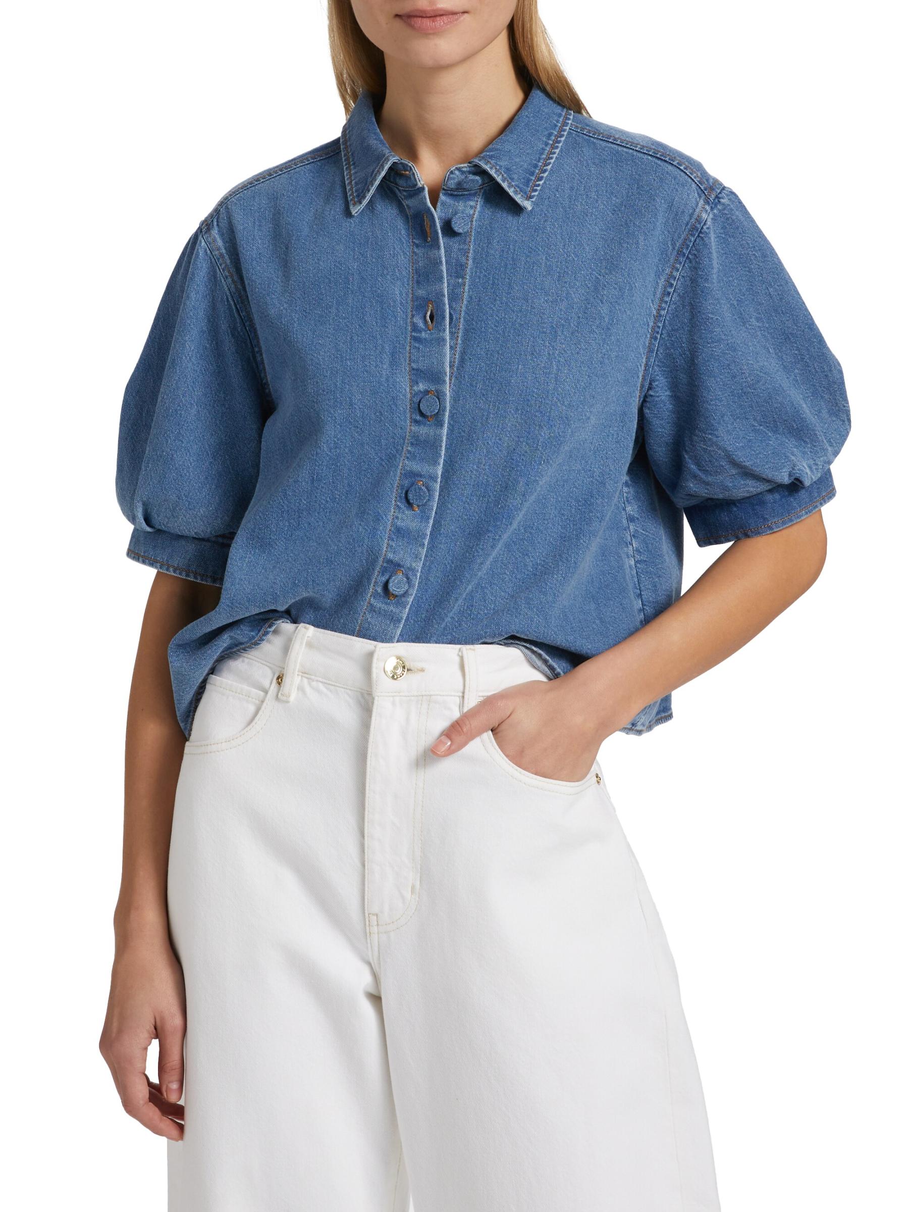 トップス papier Denim Enfant holder blouse Frame Sonder Denim Puff-Sleeve Blouse | Saks Fifth Avenue